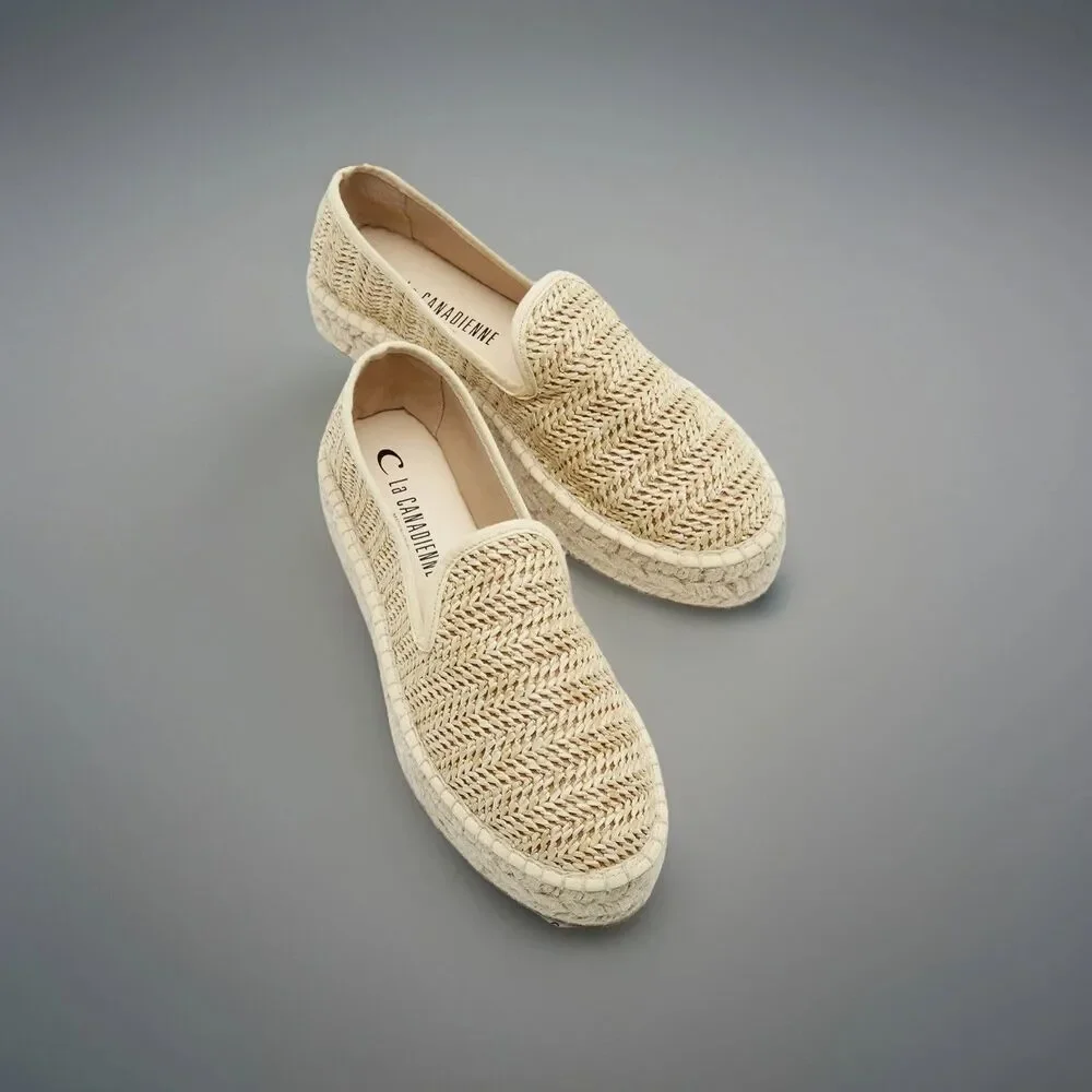 La Canadienne Clay Rattan Platform Espadrille Loafers Flats Size38 Us 8 New $250